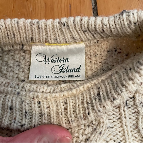 Irish Aran Fisherman Wool Knit Sweater Med Lg - Picture 4 of 5
